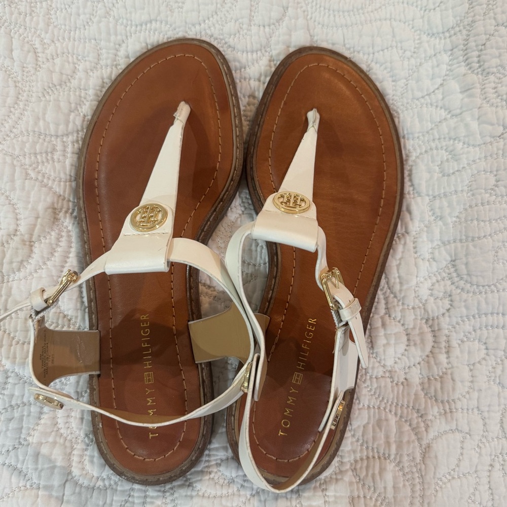 Tommy Hilfiger White and Brown Sandals